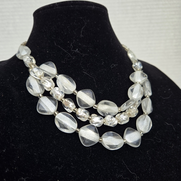 KIEN Lucite Clear Frosted Beaded Necklace - Picture 1 of 4